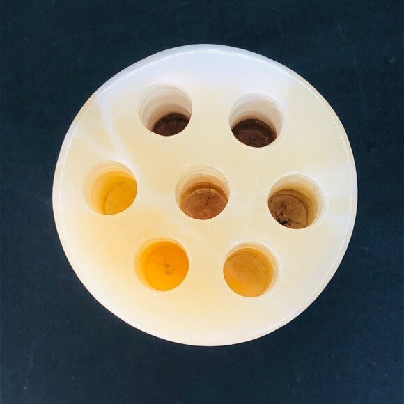 80s Cylindrical Natural Stone Pencil Holder Minimalist Onyx Desktop Organizer - Picture 6 of 10